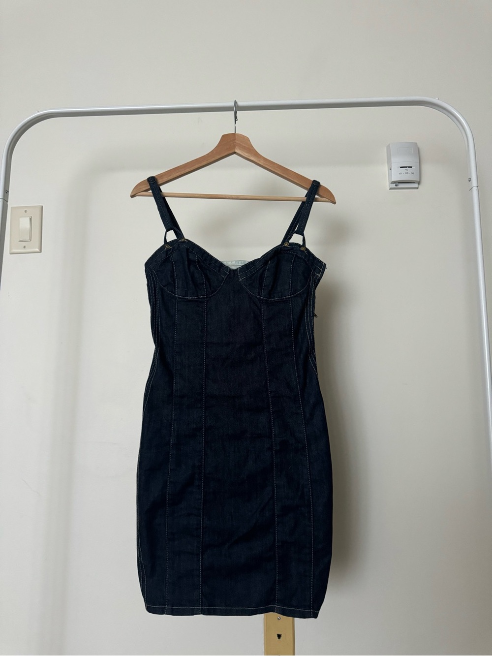 NWT Guess Jeans Denim Corset Mini Dress Size 9 Dark Wash Lace Up Back Bodycon
